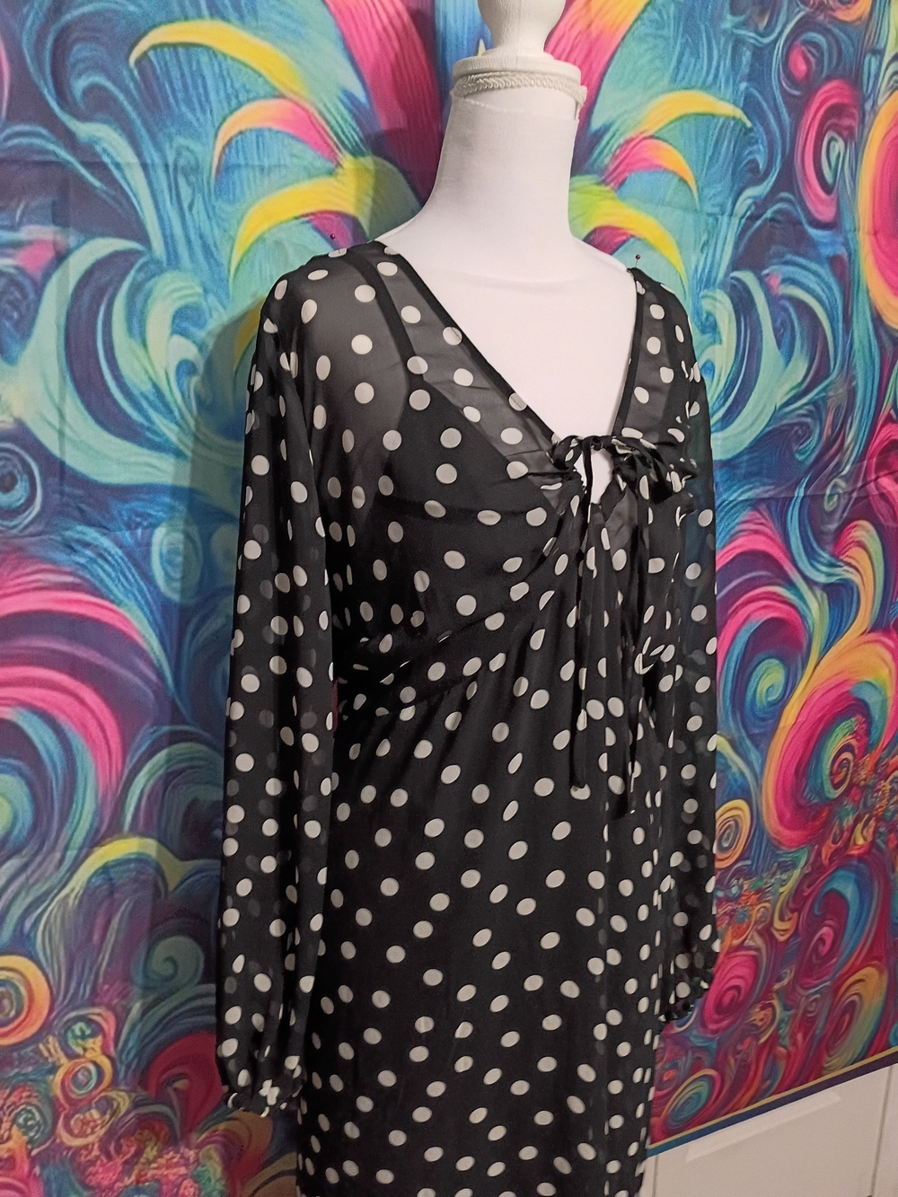 Ava & Viv Black Polka Dot Long Sleeve Maxi Dress - Picture 4 of 6